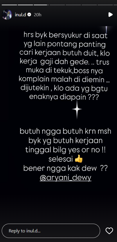 Unggahan Inul Daratista di Instagram story